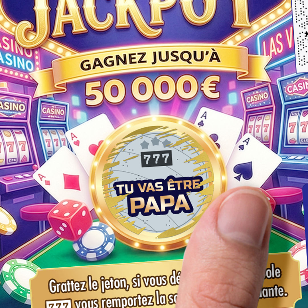Carte annonce grossese à gratter Jackpot, theme casino, Las Vegas