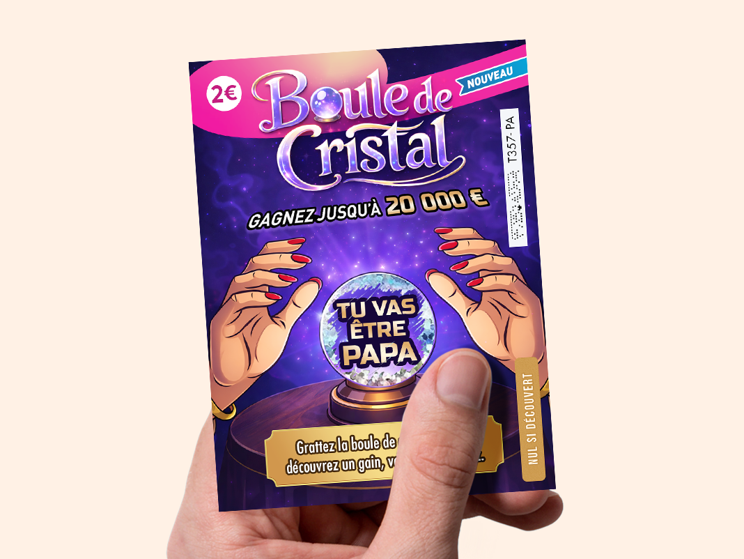 Carte annonce grossese à gratter Boule de Cristal, theme voyance, medium