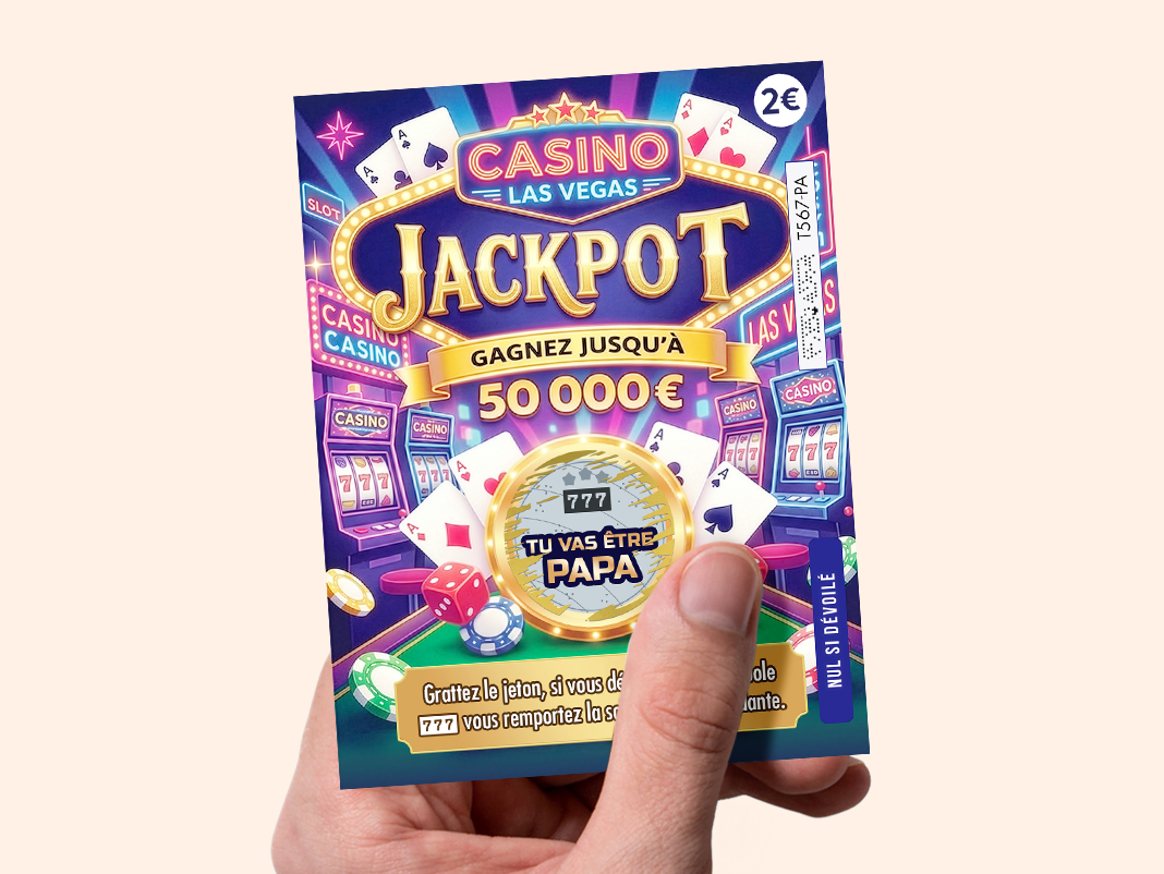 Carte annonce grossese à gratter Jackpot, theme Casino, Las Vegas