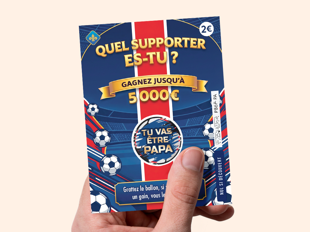 Carte annonce grossese à gratter Paris, theme football, PSG, sport